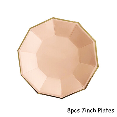 Kuldfoolium roosa Sünnipäevapeo kujundusega kooginõu Ühekordsed lauanõud Peotarbed Pabertaldrikutass Baby Shower