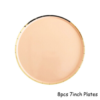 Kuldfoolium roosa Sünnipäevapeo kujundusega kooginõu Ühekordsed lauanõud Peotarbed Pabertaldrikutass Baby Shower