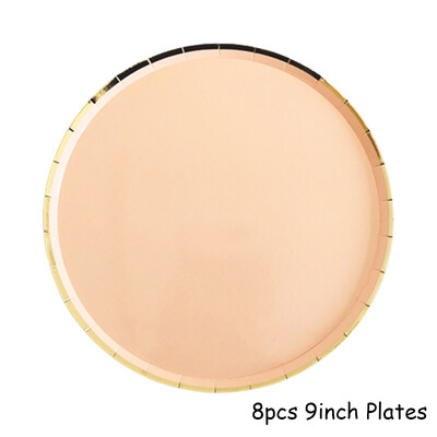 Kuldfoolium roosa Sünnipäevapeo kujundusega kooginõu Ühekordsed lauanõud Peotarbed Pabertaldrikutass Baby Shower