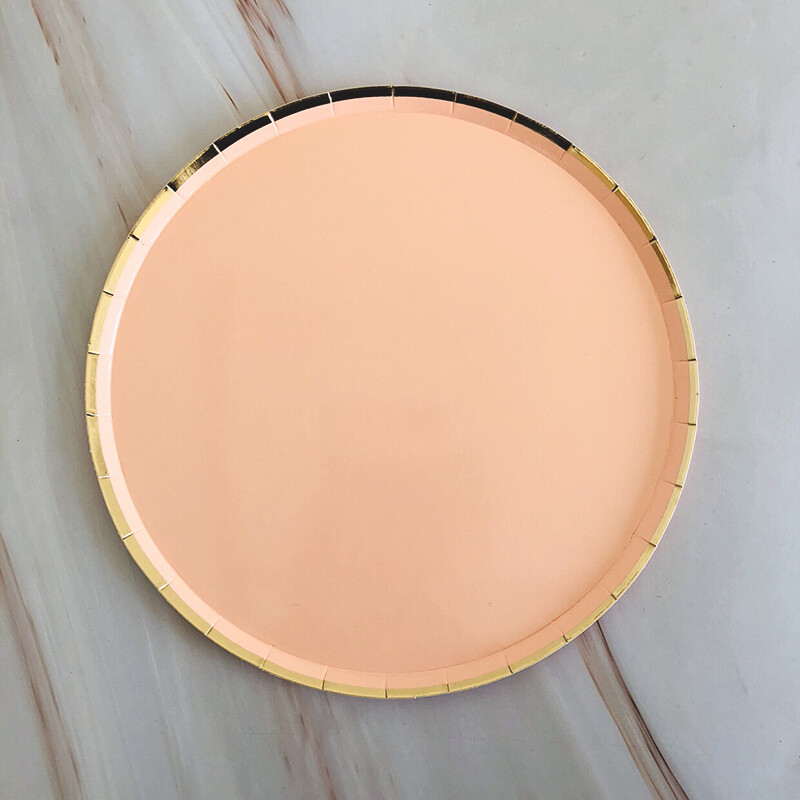 Kuldfoolium roosa Sünnipäevapeo kujundusega kooginõu Ühekordsed lauanõud Peotarbed Pabertaldrikutass Baby Shower