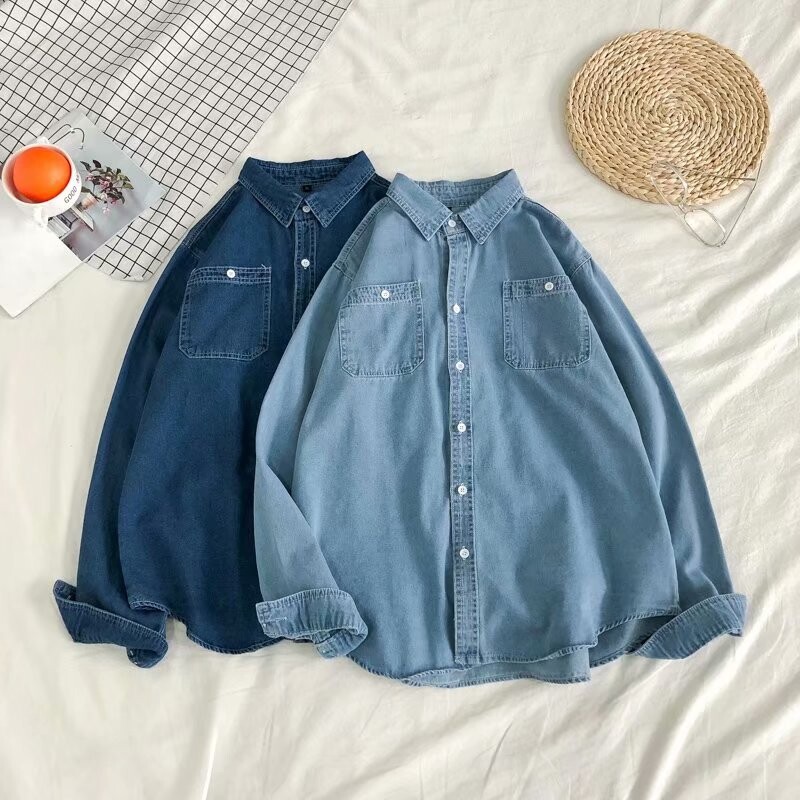 Amerikai munkaruha farmer ing férfi tavaszi új retro mosott galléros ing trendi márka bő hosszú ujjú kabát