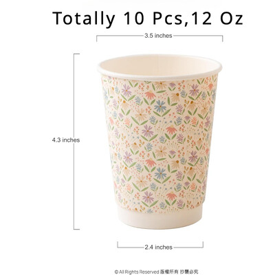 10 vnt 12Oz gėlių popieriniai puodeliai Vienkartiniai stalo reikmenys Gėrimas Kava Gėlių gėrimas Pasakų gimtadienio arbatos vakarėlis Vestuvių nuotakos papuošalai