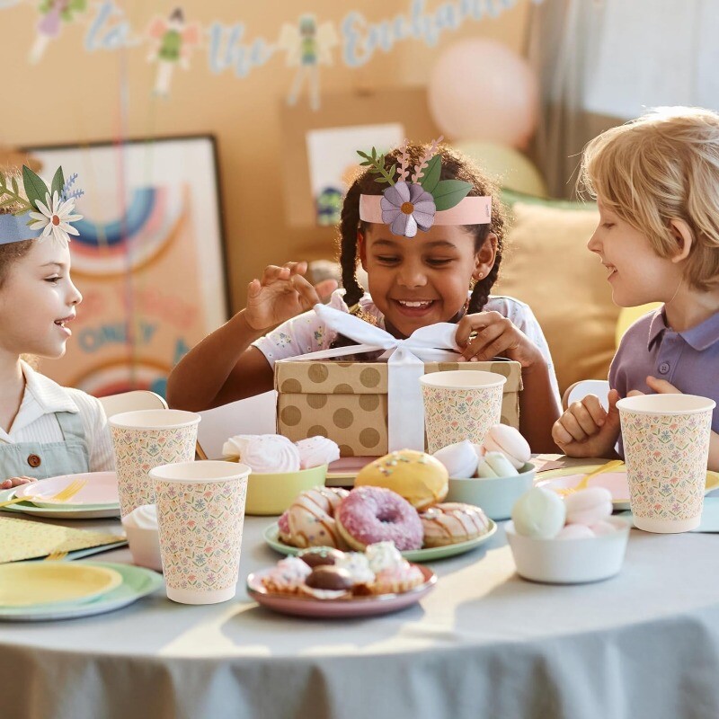 10 vnt 12Oz gėlių popieriniai puodeliai Vienkartiniai stalo reikmenys Gėrimas Kava Gėlių gėrimas Pasakų gimtadienio arbatos vakarėlis Vestuvių nuotakos papuošalai