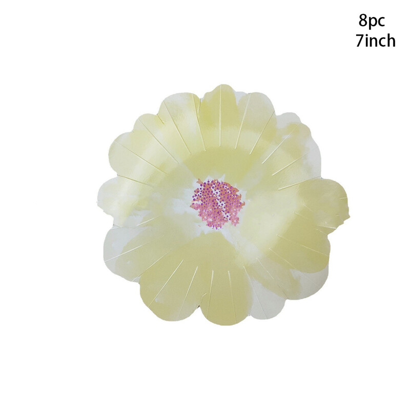 8 vnt gėlės formos vienkartinės lėkštės Pavasario piknikas gėlių lėkštės tortų lėkštės Happy Girls Gėlių tema Gimtadienio vakarėlio reikmenys