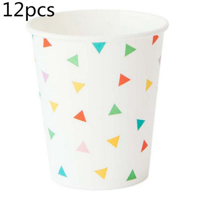 12 vnt. Vaikai Vaikai Merginų pobūvių Lėkštės Lėkštės Indų Puodelis Servetėlės Reresh Trikampio Stilius Vienkartiniai stalo įrankiai Stalo indai Tissue bokštas