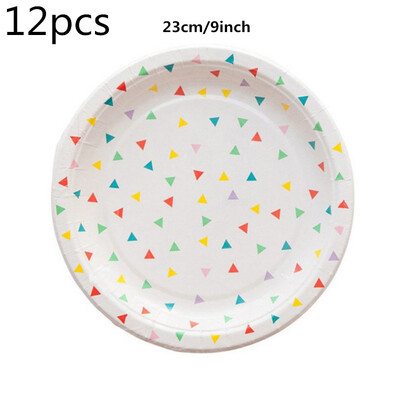 12 vnt. Vaikai Vaikai Merginų pobūvių Lėkštės Lėkštės Indų Puodelis Servetėlės Reresh Trikampio Stilius Vienkartiniai stalo įrankiai Stalo indai Tissue bokštas