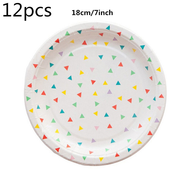 12 vnt. Vaikai Vaikai Merginų pobūvių Lėkštės Lėkštės Indų Puodelis Servetėlės Reresh Trikampio Stilius Vienkartiniai stalo įrankiai Stalo indai Tissue bokštas