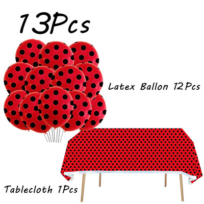 Boružėlės vakarėlio reikmenys Lėkštės Puodeliai Servetėlės Balionai Stalo reikmenų rinkinys Gimtadienio papuošalai Juodi raudoni taškeliai vaikiškas dušas