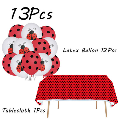 Boružėlės vakarėlio reikmenys Lėkštės Puodeliai Servetėlės Balionai Stalo reikmenų rinkinys Gimtadienio papuošalai Juodi raudoni taškeliai vaikiškas dušas