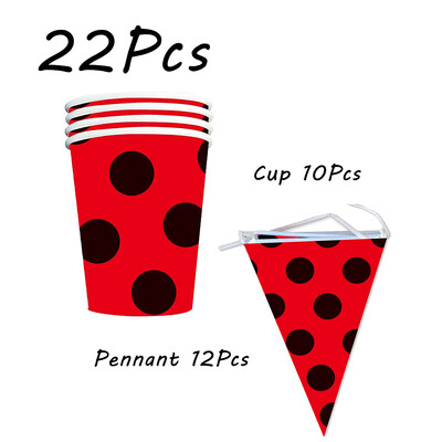 Boružėlės vakarėlio reikmenys Lėkštės Puodeliai Servetėlės Balionai Stalo reikmenų rinkinys Gimtadienio papuošalai Juodi raudoni taškeliai vaikiškas dušas