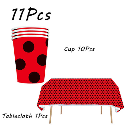 Boružėlės vakarėlio reikmenys Lėkštės Puodeliai Servetėlės Balionai Stalo reikmenų rinkinys Gimtadienio papuošalai Juodi raudoni taškeliai vaikiškas dušas
