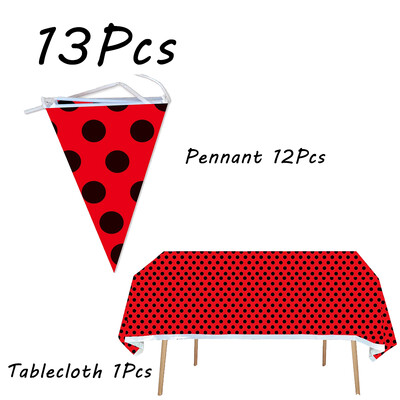 Boružėlės vakarėlio reikmenys Lėkštės Puodeliai Servetėlės Balionai Stalo reikmenų rinkinys Gimtadienio papuošalai Juodi raudoni taškeliai vaikiškas dušas