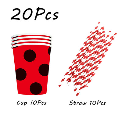 Boružėlės vakarėlio reikmenys Lėkštės Puodeliai Servetėlės Balionai Stalo reikmenų rinkinys Gimtadienio papuošalai Juodi raudoni taškeliai vaikiškas dušas