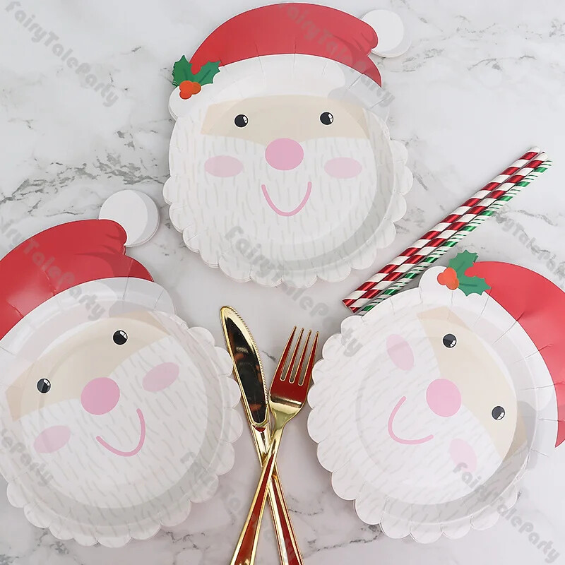 8 vnt Kalėdų Senelio sniego senelio popierinės lėkštės Naujiesiems metams Mieli kalėdiniai vienkartiniai stalo reikmenys Vaikiški klasikiniai Kalėdų vakarienės šventiniai papuošimai