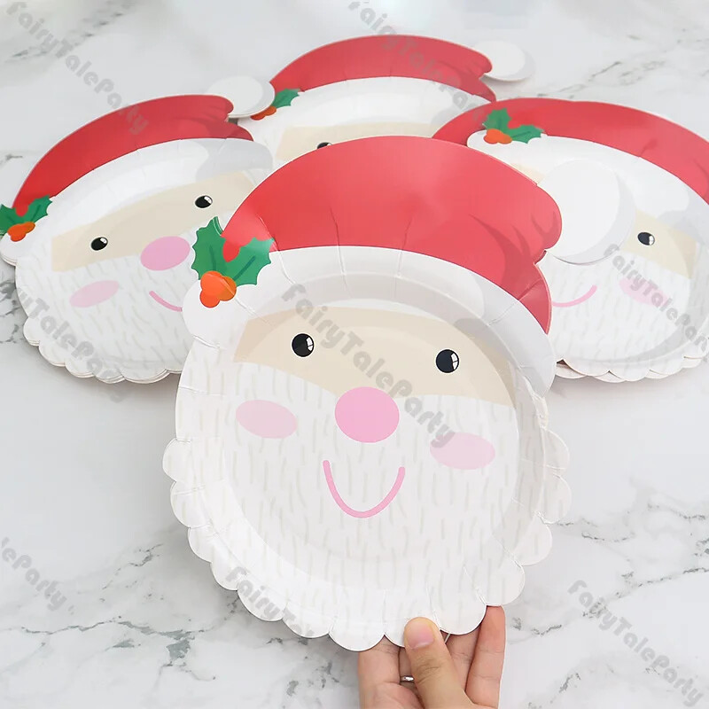 8 vnt Kalėdų Senelio sniego senelio popierinės lėkštės Naujiesiems metams Mieli kalėdiniai vienkartiniai stalo reikmenys Vaikiški klasikiniai Kalėdų vakarienės šventiniai papuošimai