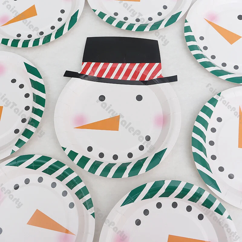 8 vnt Kalėdų Senelio sniego senelio popierinės lėkštės Naujiesiems metams Mieli kalėdiniai vienkartiniai stalo reikmenys Vaikiški klasikiniai Kalėdų vakarienės šventiniai papuošimai