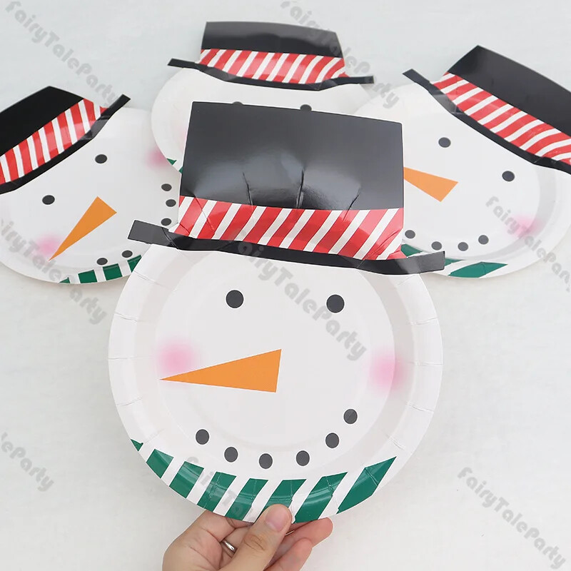 8 vnt Kalėdų Senelio sniego senelio popierinės lėkštės Naujiesiems metams Mieli kalėdiniai vienkartiniai stalo reikmenys Vaikiški klasikiniai Kalėdų vakarienės šventiniai papuošimai