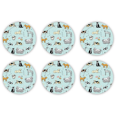 Šunų tematikos gimtadienio vakarėlio reikmenys Šuns formos vakarienės lėkštės, puodeliai, servetėlės Šunų tematikos vakarėlio indų rinkinys