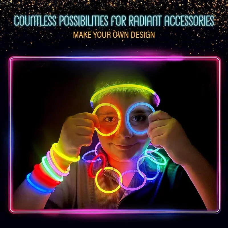 10/100 gab. Fluorescences nūjas ballītei daudzkrāsains kvēlojošs spieķis, koši krāsains, gaišs, lokāms, mirdzošs rokassprādze, ķīmiska fluorescence