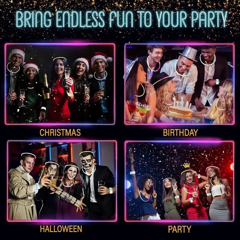 10/100 gab. Fluorescences nūjas ballītei daudzkrāsains kvēlojošs spieķis, koši krāsains, gaišs, lokāms, mirdzošs rokassprādze, ķīmiska fluorescence