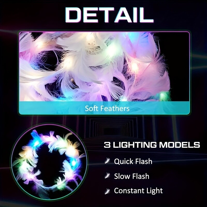 10 gab LED spalvu vainagu kroņa galvassega apgaismojoša spalvu galvas saite, gaiša galvassega, lieliski piemērota ballītēm un festivāliem