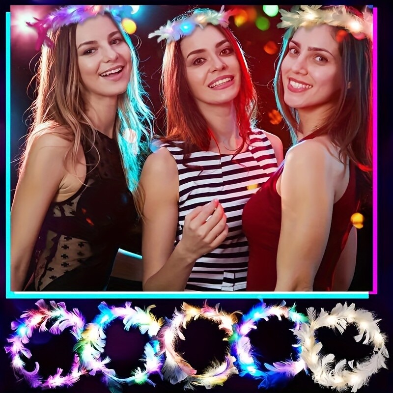 10 gab LED spalvu vainagu kroņa galvassega apgaismojoša spalvu galvas saite, gaiša galvassega, lieliski piemērota ballītēm un festivāliem