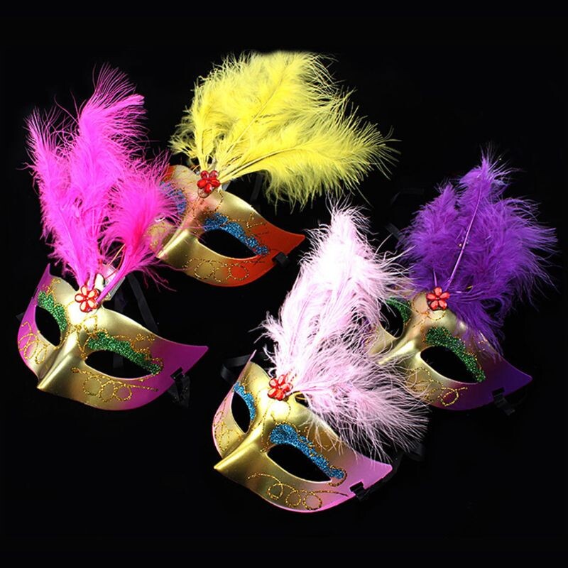 5 τμχ Halloween LED Light Up Feather Mask Gold Laning Plated Masquerade Mardi Gras Glow in the Dark Party