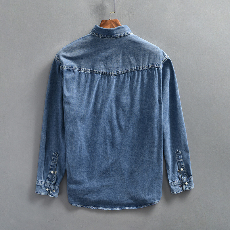 Νέα ανδρικά μακρυμάνικα τζιν πουκάμισα Νεανική μόδα Streetwear τσέπες ρεβέρ Φαρδιά μπλε τζιν πουκάμισο 4XL Ανοιξιάτικα φθινοπωρινά ανδρικά ρούχα