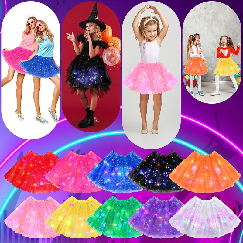 LED-es világító tutu szoknya flitterek csillagok balett tüll tutu szoknyák táncelőadás szoknya női lányoknak Halloween jelmez