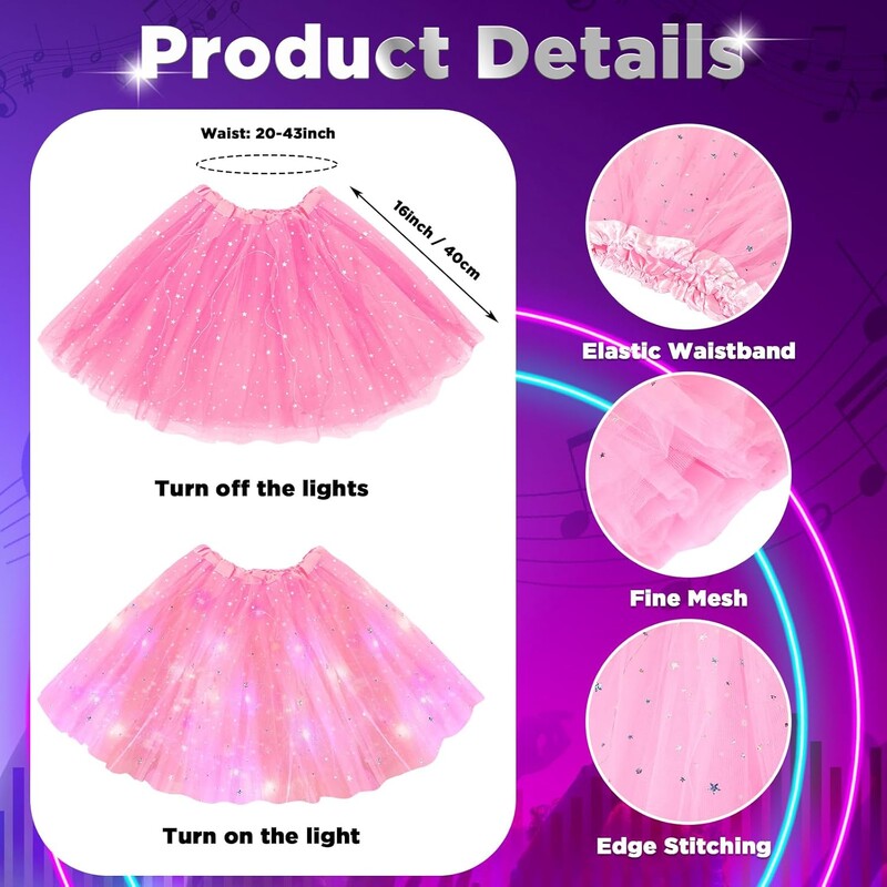 LED-es világító tutu szoknya flitterek csillagok balett tüll tutu szoknyák táncelőadás szoknya női lányoknak Halloween jelmez