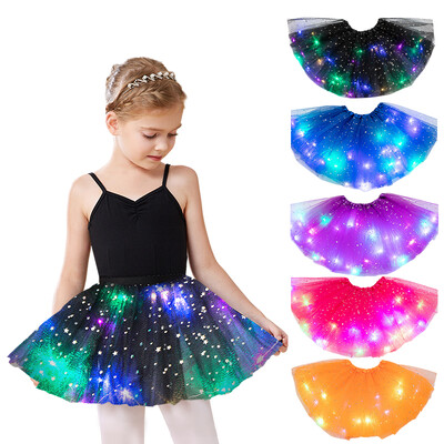 YOMDID Girls Tutu Skirts With Neon LED Light Glow Princess Ballet Stage Dance Short Dress Kids Fairy Miniburt Gifts Day Birthday