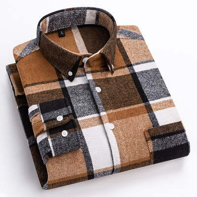 Új ingben, magas minőségben 100% pamut csiszolt hosszú ujjú ingek férfiaknak karcsúsított alkalmi ing puha kockás dizájner irodai ruhák