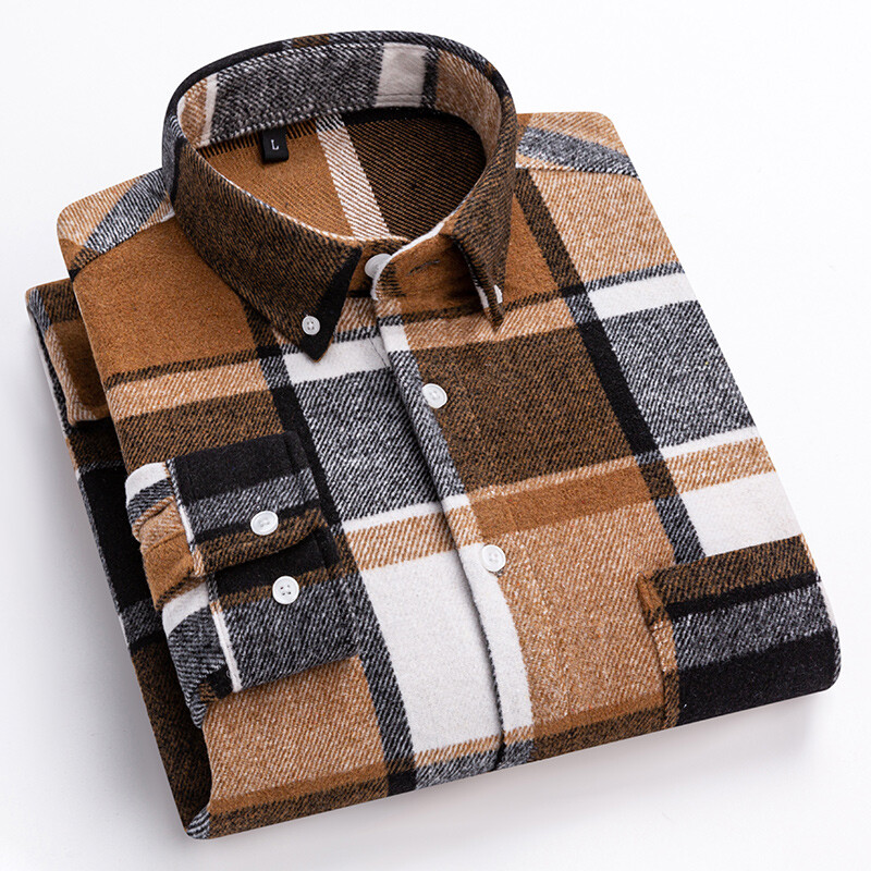 Új ingben, magas minőségben 100% pamut csiszolt hosszú ujjú ingek férfiaknak karcsúsított alkalmi ing puha kockás dizájner irodai ruhák