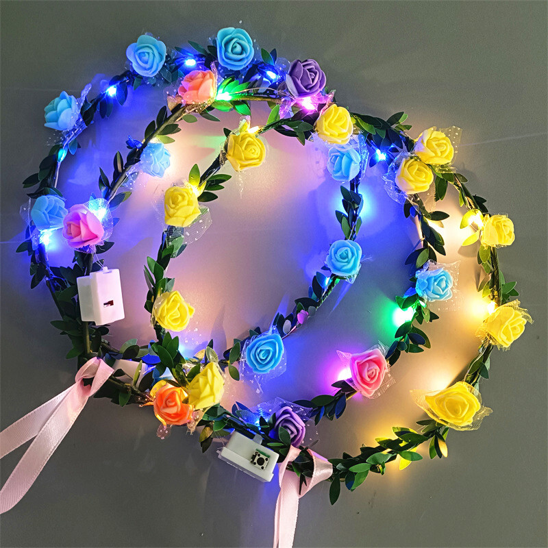 10 gab LED galvas saite Garland kāzu ballīšu kroņa ziedu galvas saite Gaišs matu vītne matu lente gaismas Ziemassvētku neona vainaga dekors