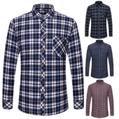 Νέα βαμβακερά φανελένια πουκάμισα για ανδρικά μακρυμάνικα μαλακά, κανονική εφαρμογή, με βούρτσα και άνετα καρό πουκάμισα casual μόδας