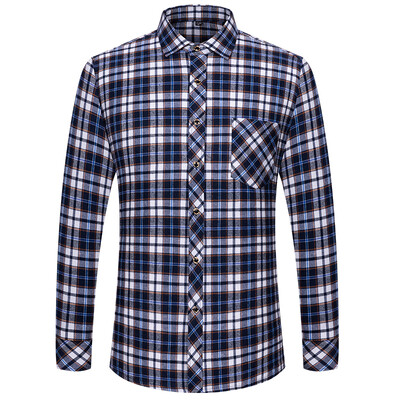 Νέα βαμβακερά φανελένια πουκάμισα για ανδρικά μακρυμάνικα μαλακά, κανονική εφαρμογή, με βούρτσα και άνετα καρό πουκάμισα casual μόδας