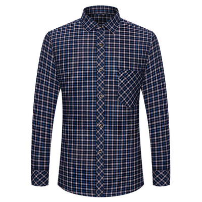 Νέα βαμβακερά φανελένια πουκάμισα για ανδρικά μακρυμάνικα μαλακά, κανονική εφαρμογή, με βούρτσα και άνετα καρό πουκάμισα casual μόδας