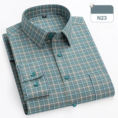 Νέο σε πουκάμισο συν μέγεθος 14xl100% βαμβακερά μακρυμάνικα πουκάμισα για άνδρες slim fit επίσημο απλό πουκάμισο μαλακό καρό ριγέ επαγγελματικά ρούχα