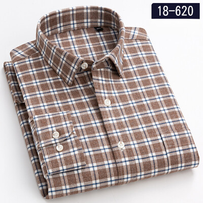 Jaunums kreklā 100% kokvilnas slīpēšanas krekli ar garām piedurknēm vīriešiem slim piegriezuma ikdienišķs vienkāršs krekls elegants vienas kabatas kurtu zoba apģērbs