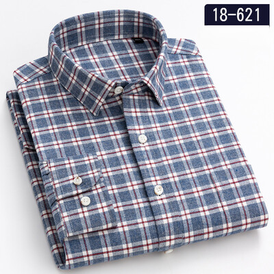 Jaunums kreklā 100% kokvilnas slīpēšanas krekli ar garām piedurknēm vīriešiem slim piegriezuma ikdienišķs vienkāršs krekls elegants vienas kabatas kurtu zoba apģērbs