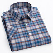 plus izmērs 14xl 100% kokvilna oxford hight qulity vasaras krekli ar īsām piedurknēm vīriešiem slim fit formāls krekls mīksts rūtains biroja apģērbs