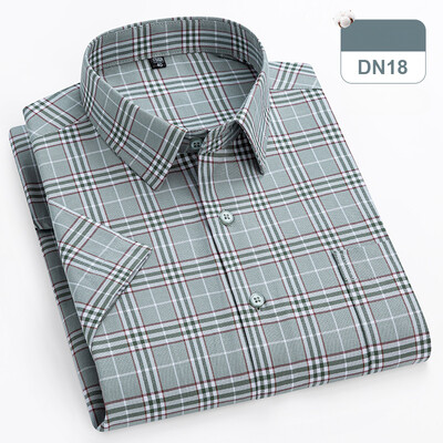 plus izmērs 14xl 100% kokvilna oxford hight qulity vasaras krekli ar īsām piedurknēm vīriešiem slim fit formāls krekls mīksts rūtains biroja apģērbs