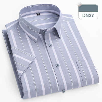 plus izmērs 14xl 100% kokvilna oxford hight qulity vasaras krekli ar īsām piedurknēm vīriešiem slim fit formāls krekls mīksts rūtains biroja apģērbs