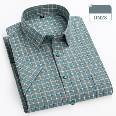 plus izmērs 14xl 100% kokvilna oxford hight qulity vasaras krekli ar īsām piedurknēm vīriešiem slim fit formāls krekls mīksts rūtains biroja apģērbs