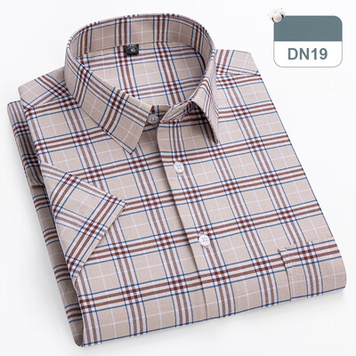 plus izmērs 14xl 100% kokvilna oxford hight qulity vasaras krekli ar īsām piedurknēm vīriešiem slim fit formāls krekls mīksts rūtains biroja apģērbs