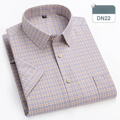 plus izmērs 14xl 100% kokvilna oxford hight qulity vasaras krekli ar īsām piedurknēm vīriešiem slim fit formāls krekls mīksts rūtains biroja apģērbs