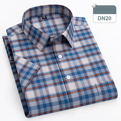 plus izmērs 14xl 100% kokvilna oxford hight qulity vasaras krekli ar īsām piedurknēm vīriešiem slim fit formāls krekls mīksts rūtains biroja apģērbs