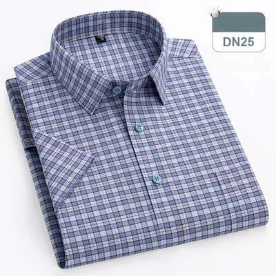 plus izmērs 14xl 100% kokvilna oxford hight qulity vasaras krekli ar īsām piedurknēm vīriešiem slim fit formāls krekls mīksts rūtains biroja apģērbs
