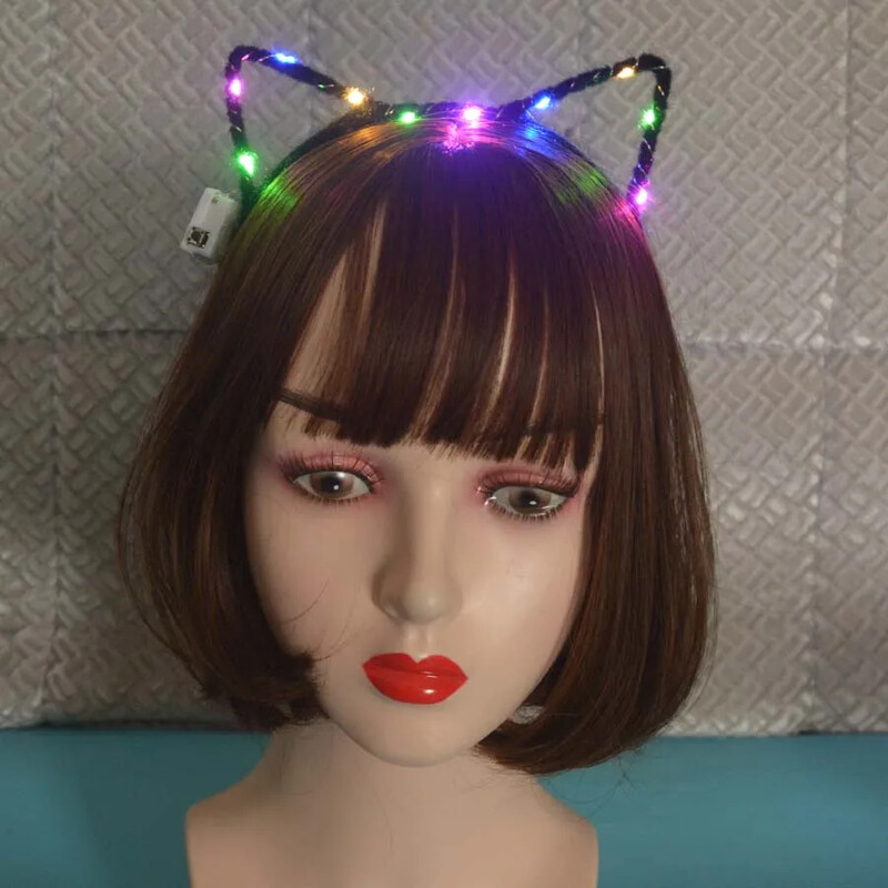 Sievietes, meitenes, LED mirgojošs kaķis lapsas ausis, matu stīpa, mirdzoša stīga, gaismiņas, galvas saite, ballīte kāzu dzimšanas diena, kosplejs Halovīni, Ziemassvētki