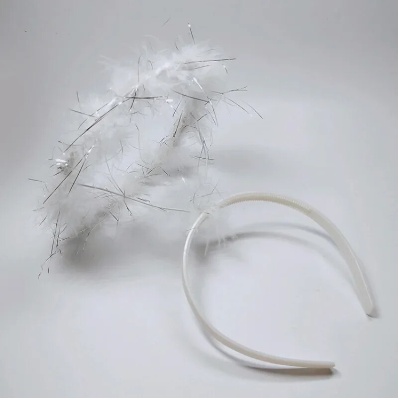 Meitenes sievietes baltas Ziemassvētku spalvas iedegas eņģeļa oreola gredzeni galvas saite LED kronis Festivāla svētku ballīte Halovīni Cosplay